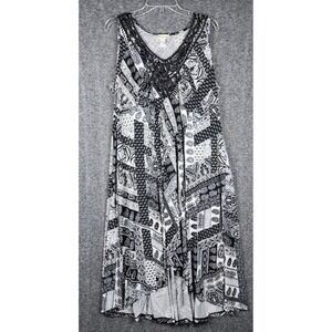 World Unity Dress Womens XL Black White Paisley Patchwork Boho High Low Midi